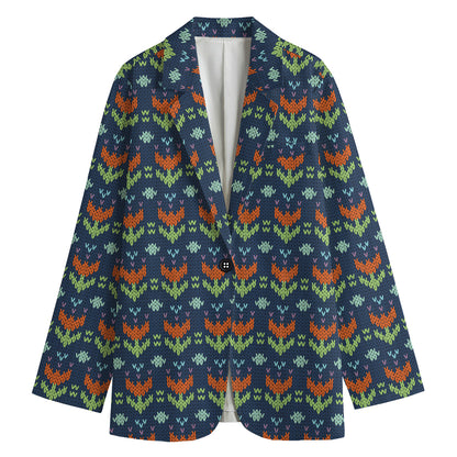 Flower Knitted Pattern Print Women's Cotton Blazer