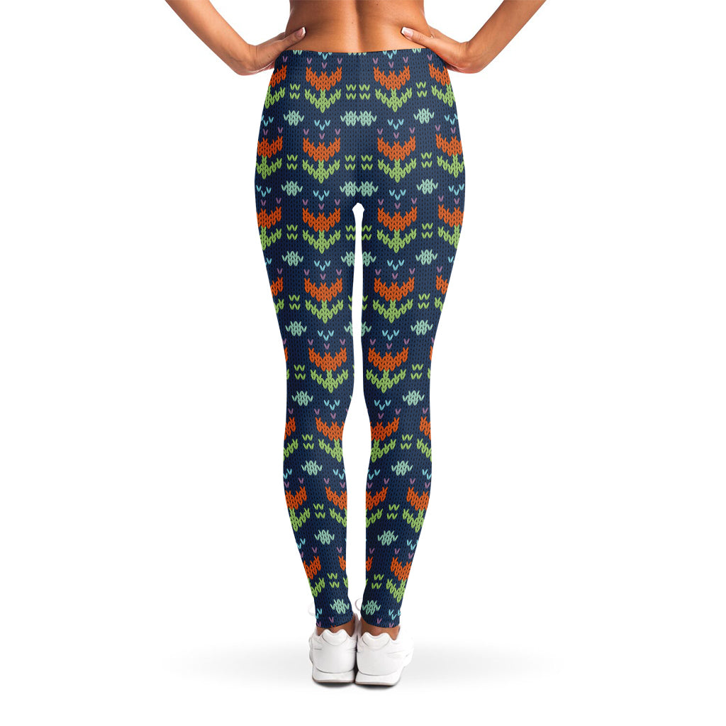 Flower Knitted Pattern Print Women's Leggings