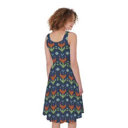 Flower Knitted Pattern Print Women's Sleeveless Dress