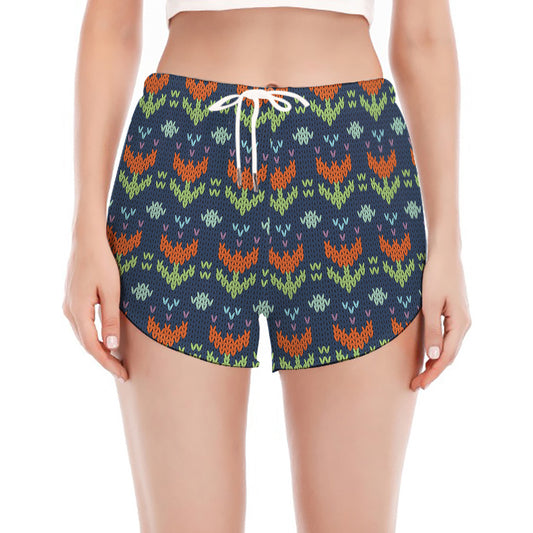 Flower Knitted Pattern Print Women's Split Running Shorts