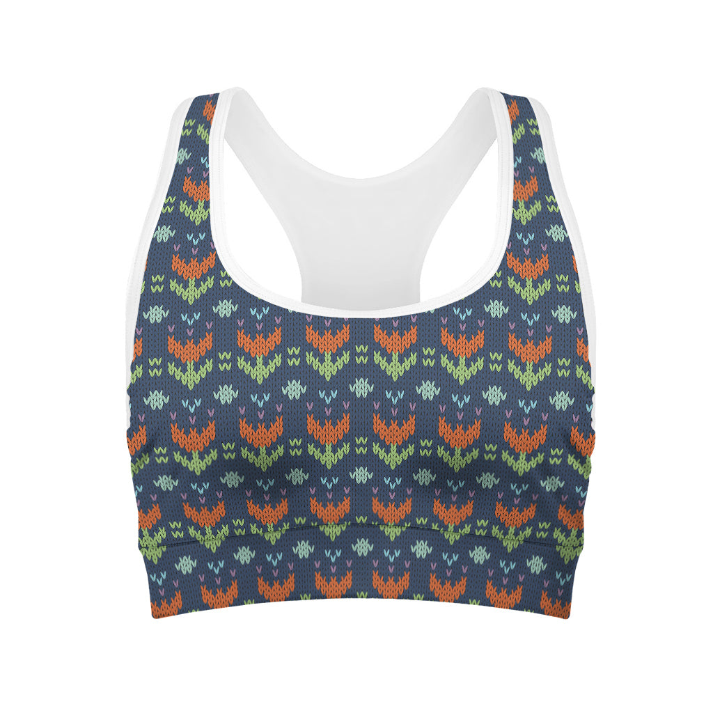 Flower Knitted Pattern Print Women's Sports Bra