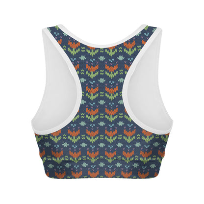 Flower Knitted Pattern Print Women's Sports Bra