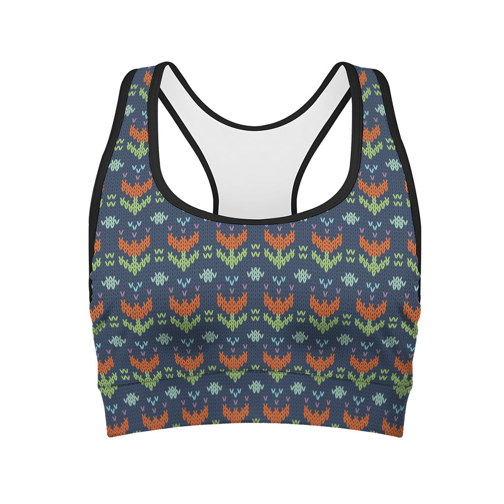 Flower Knitted Pattern Print Women's Sports Bra
