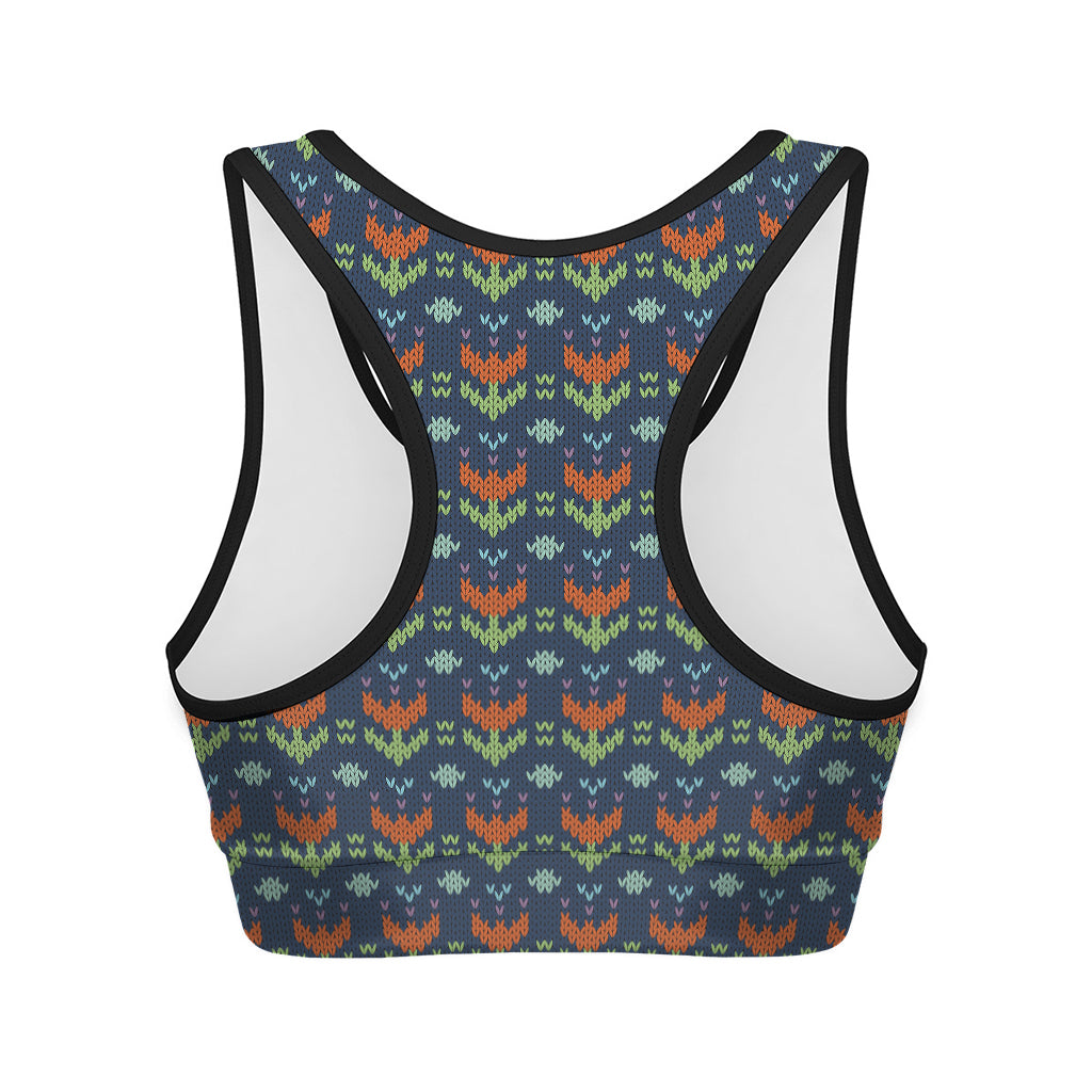 Flower Knitted Pattern Print Women's Sports Bra