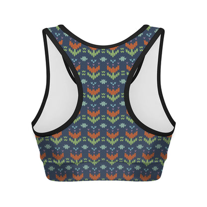 Flower Knitted Pattern Print Women's Sports Bra