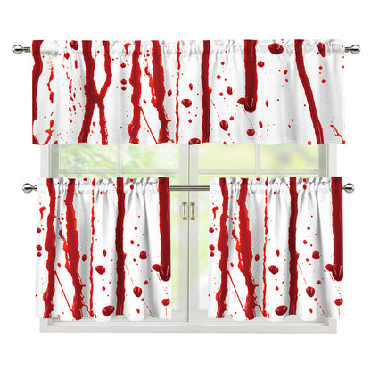 Flowing Red Blood Print 3 Piece Kitchen Curtains