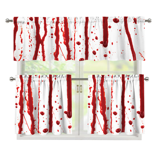 Flowing Red Blood Print 3 Piece Kitchen Curtains
