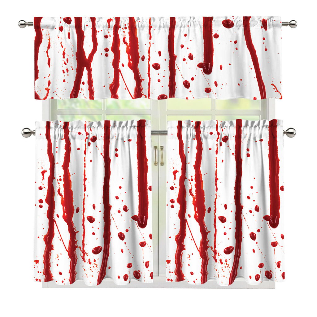Flowing Red Blood Print 3 Piece Kitchen Curtains
