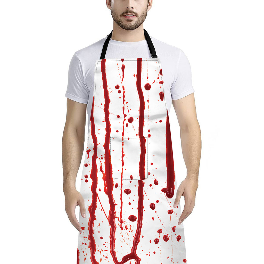 Flowing Red Blood Print Bib Apron With Pocket