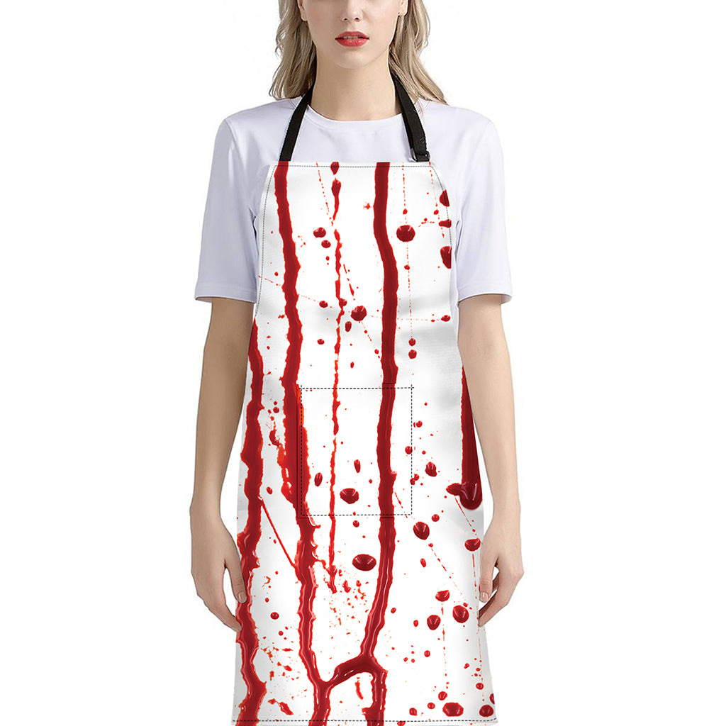 Flowing Red Blood Print Bib Apron With Pocket