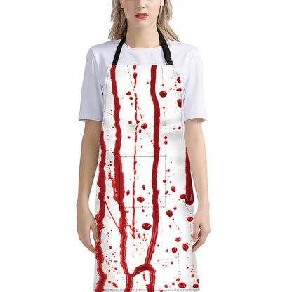 Flowing Red Blood Print Bib Apron With Pocket