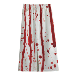 Flowing Red Blood Print Cotton Front Slit Maxi Skirt