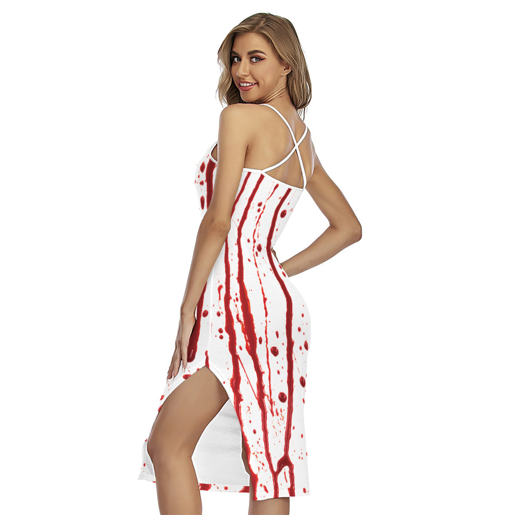 Flowing Red Blood Print Cross Back Cami Dress