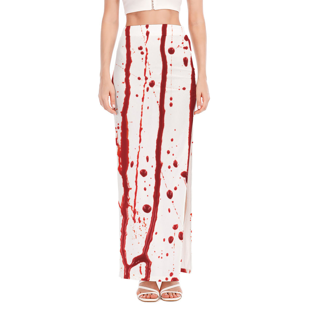 Flowing Red Blood Print High Slit Maxi Skirt