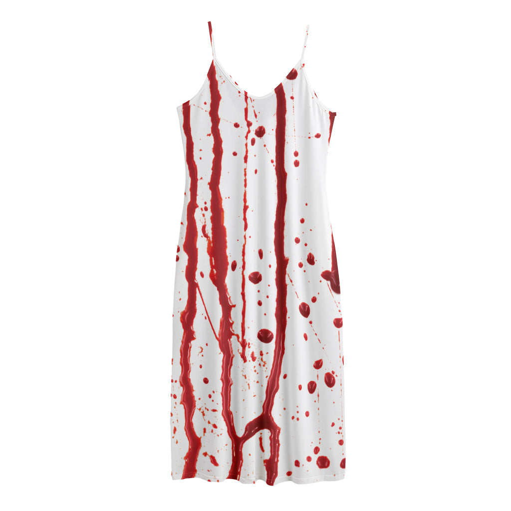 Flowing Red Blood Print Jersey Midi Cami Dress