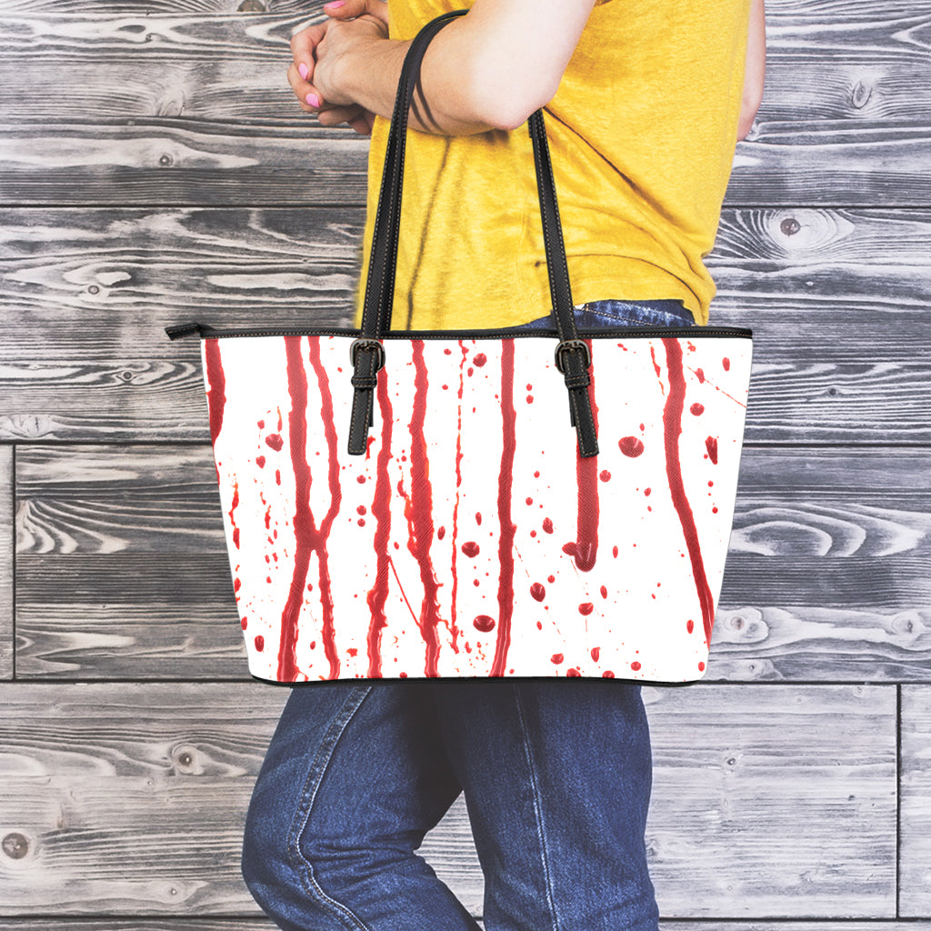 Flowing Red Blood Print Leather Tote Bag