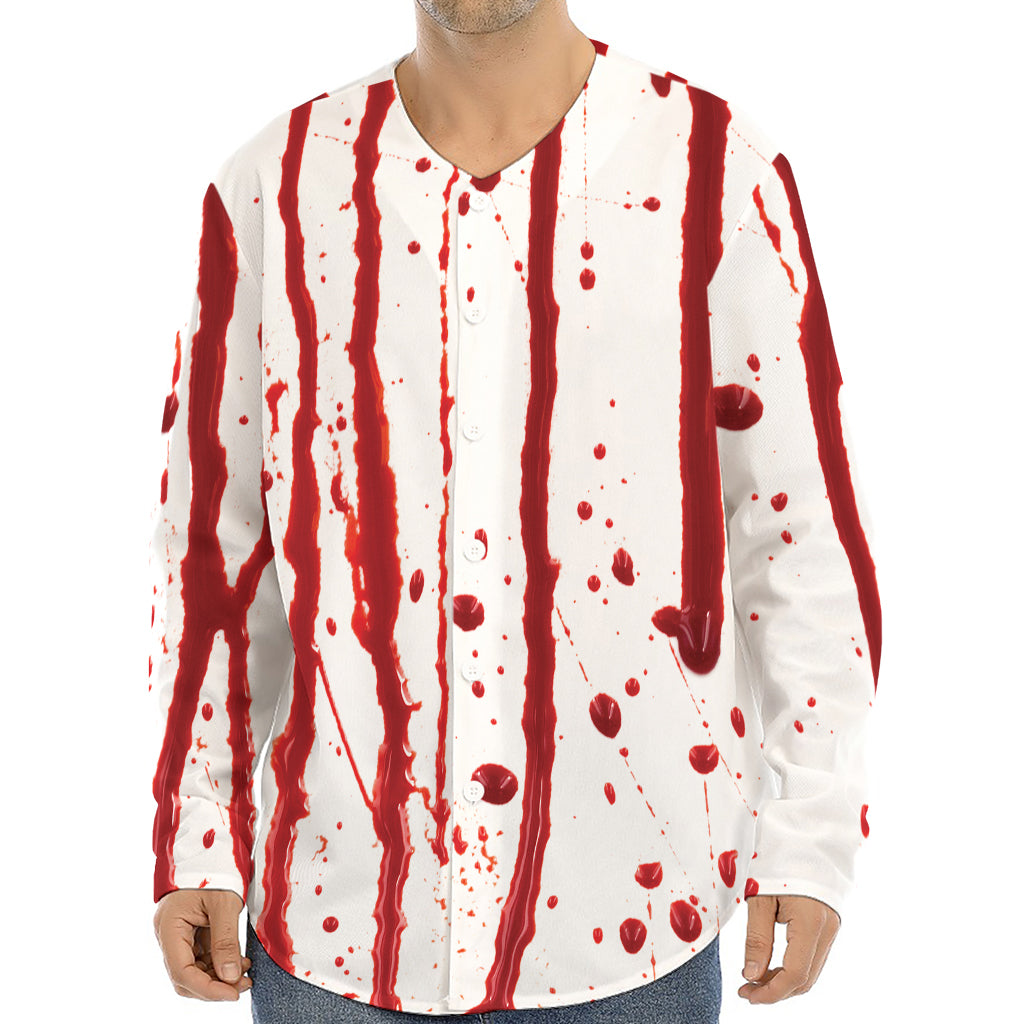 Flowing Red Blood Print Long Sleeve Baseball Jersey