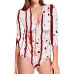 Flowing Red Blood Print Long Sleeve Swimsuit