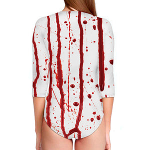 Flowing Red Blood Print Long Sleeve Swimsuit