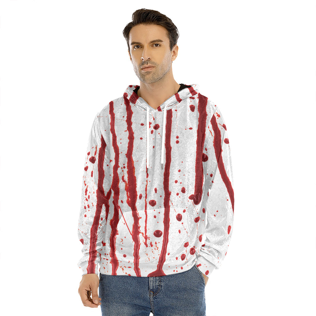 Flowing Red Blood Print Men's Velvet Pullover Hoodie