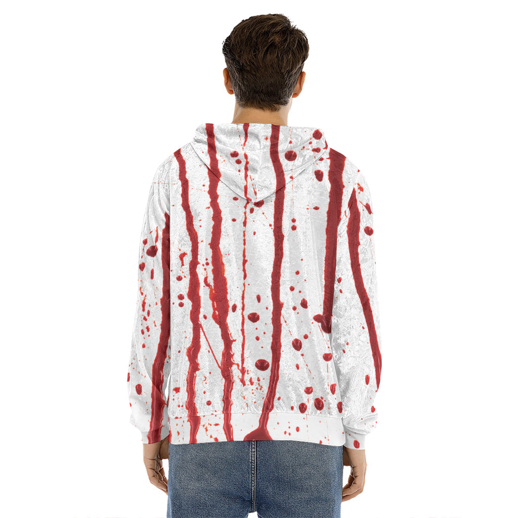 Flowing Red Blood Print Men's Velvet Pullover Hoodie