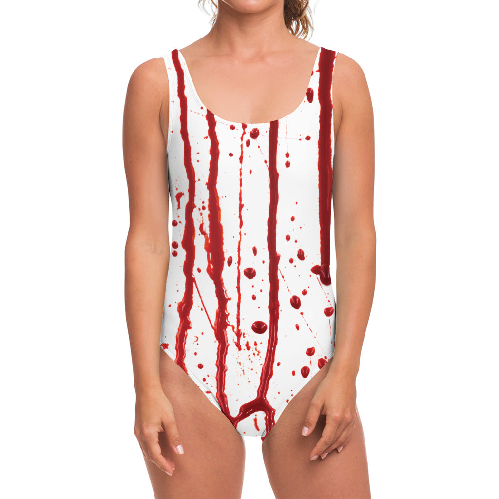 Flowing Red Blood Print One Piece Swimsuit