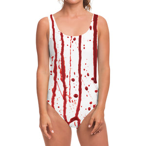 Flowing Red Blood Print One Piece Swimsuit