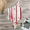 Flowing Red Blood Print One Shoulder Bodysuit