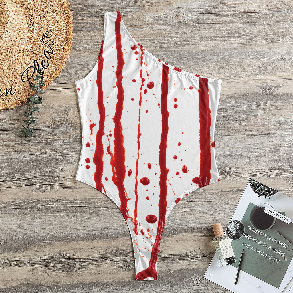 Flowing Red Blood Print One Shoulder Bodysuit