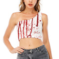 Flowing Red Blood Print One Shoulder Crop Top
