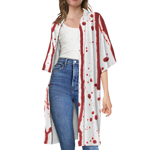 Flowing Red Blood Print Open Front Beach Cover Up