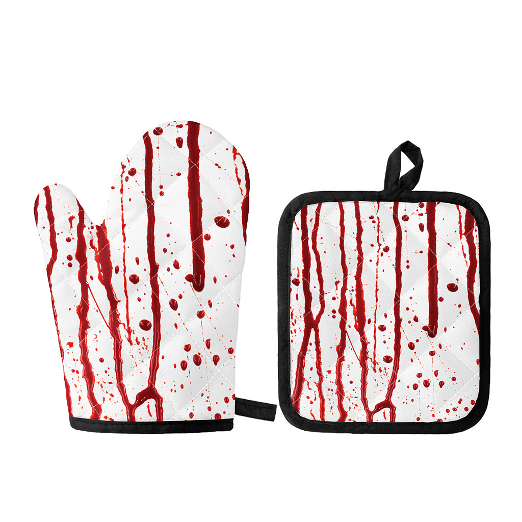 Flowing Red Blood Print Oven Mitt And Pot Holder Set