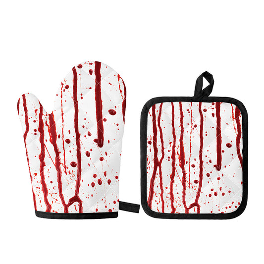 Flowing Red Blood Print Oven Mitt And Pot Holder Set