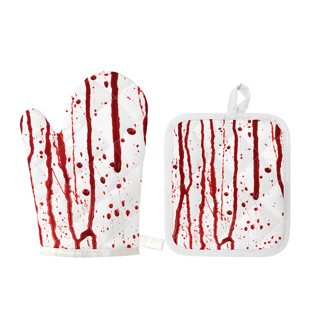 Flowing Red Blood Print Oven Mitt And Pot Holder Set