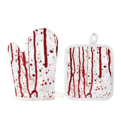 Flowing Red Blood Print Oven Mitt And Pot Holder Set