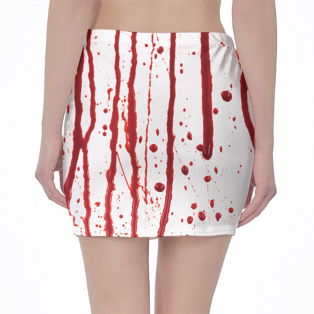Flowing Red Blood Print Pencil Mini Skirt