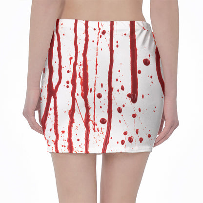 Flowing Red Blood Print Pencil Mini Skirt