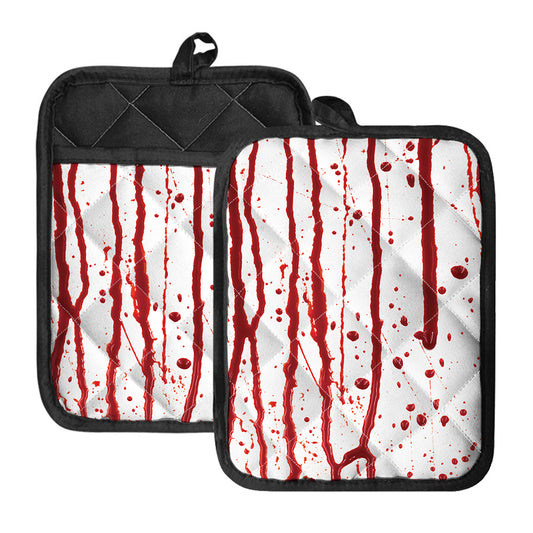 Flowing Red Blood Print Pot Holders With Pocket
