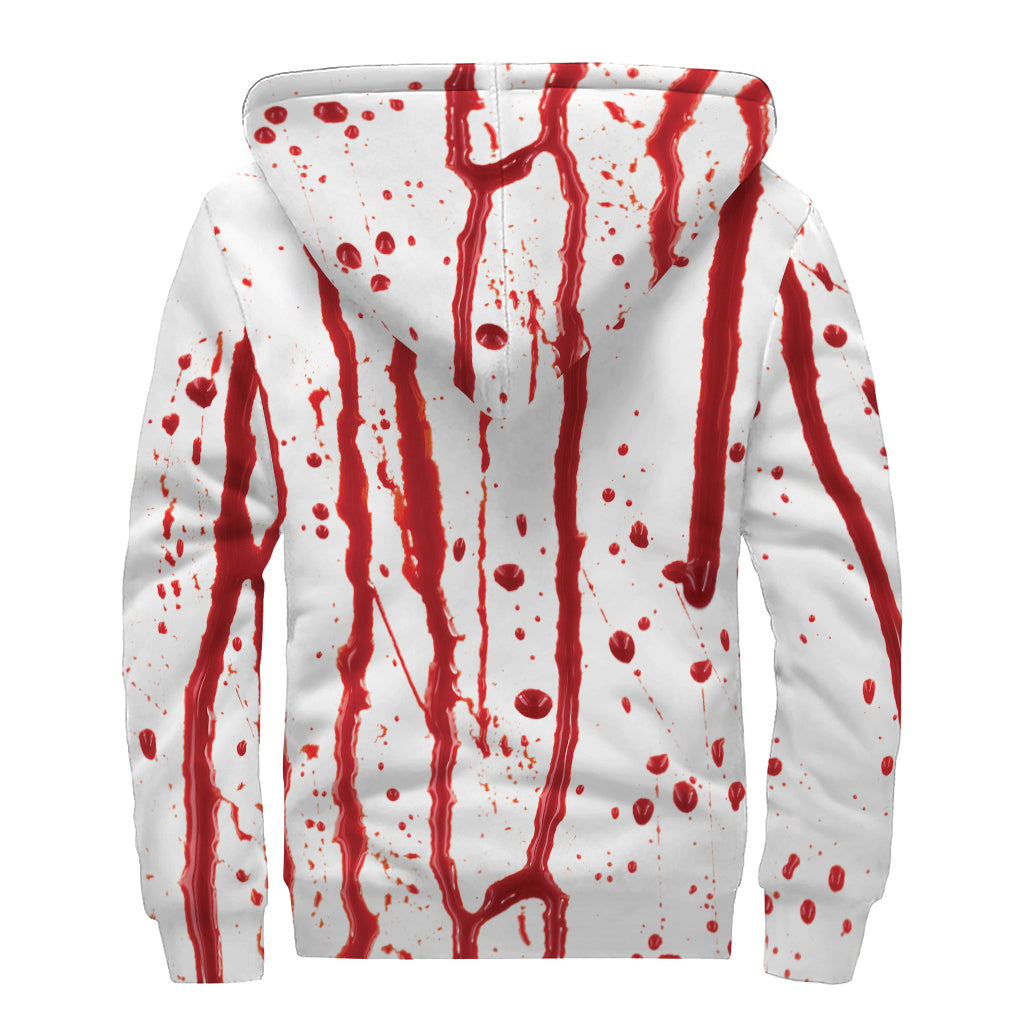Flowing Red Blood Print Sherpa Lined Zip Up Hoodie