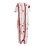 Flowing Red Blood Print Short Sleeve Long Nightdress