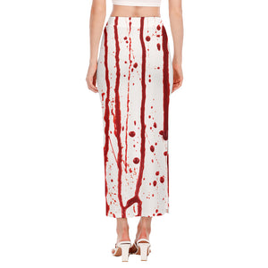 Flowing Red Blood Print Side Slit Maxi Skirt