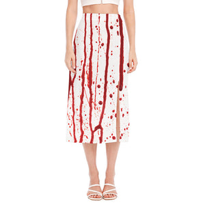 Flowing Red Blood Print Side Slit Midi Skirt