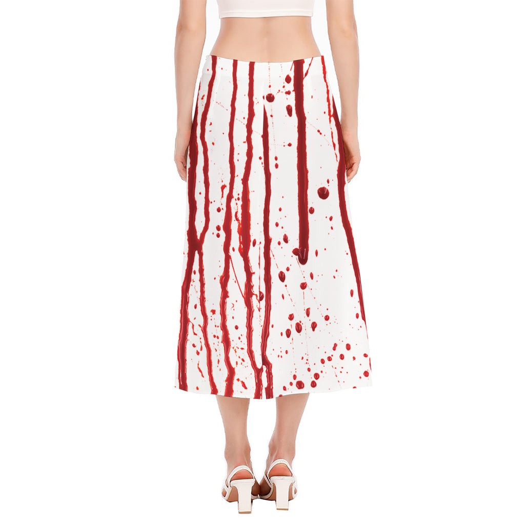 Flowing Red Blood Print Side Slit Midi Skirt