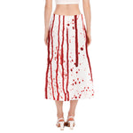 Flowing Red Blood Print Side Slit Midi Skirt