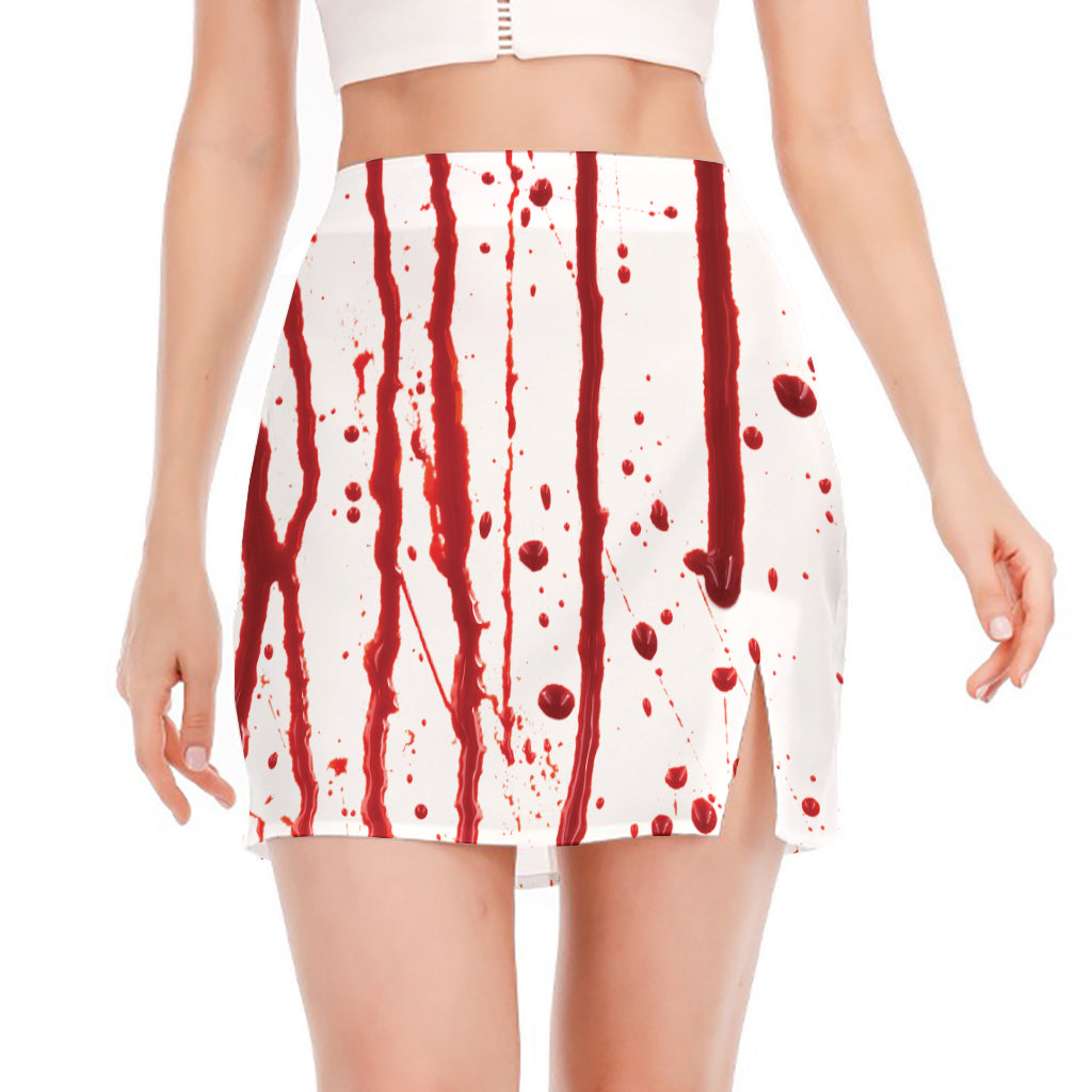 Flowing Red Blood Print Side Slit Mini Skirt