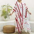 Flowing Red Blood Print Silk V-Neck Kaftan Dress