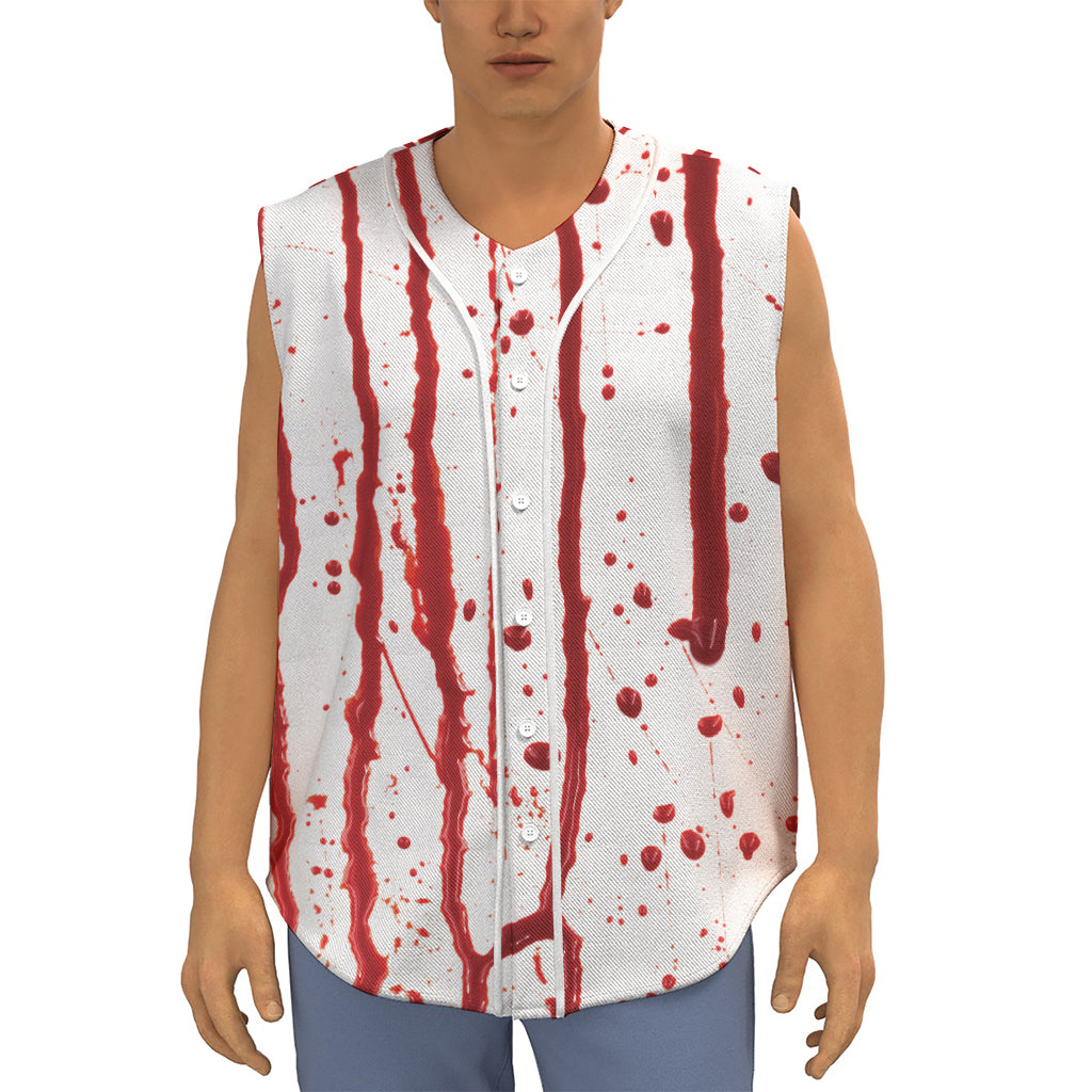 Flowing Red Blood Print Sleeveless Baseball Jersey