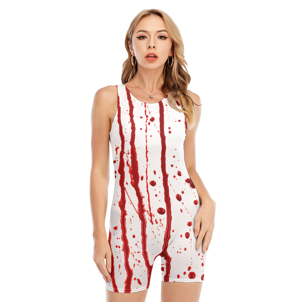 Flowing Red Blood Print Sleeveless One Piece Swimsuit