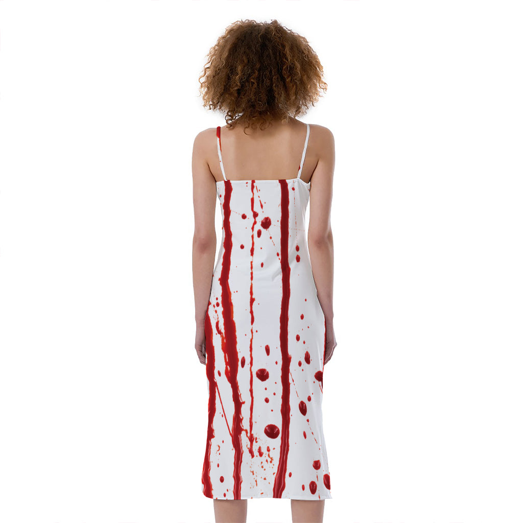 Flowing Red Blood Print Slim Fit Midi Cami Dress