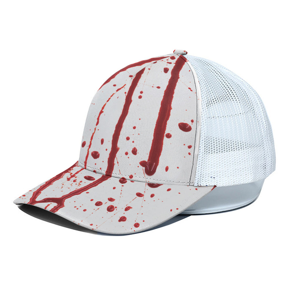 Flowing Red Blood Print White Mesh Trucker Cap